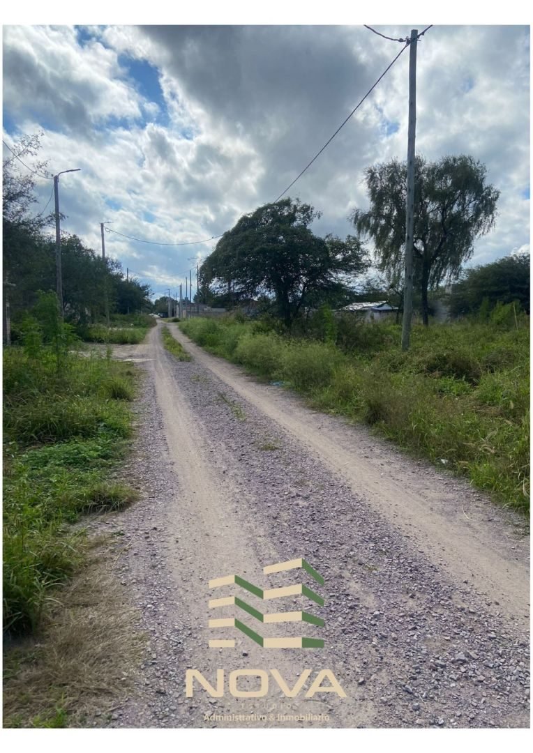 Calle de tierra que lleva al lote, con tendido eléctrico