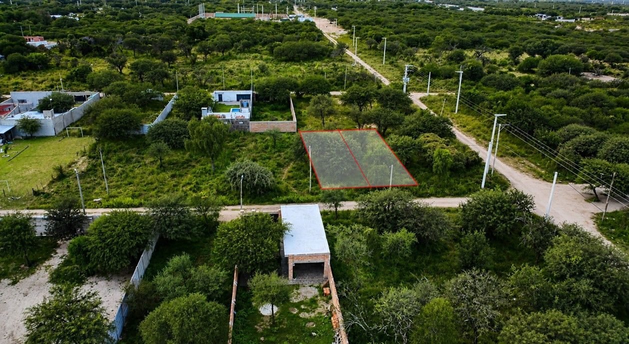 Vista aérea del lote, marcado en rojo, con la calle y las casas vecinas