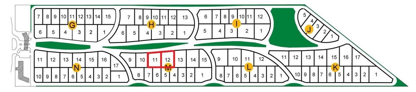 Plano del barrio con los 2 lotes marcados en rojo, cerca del acceso