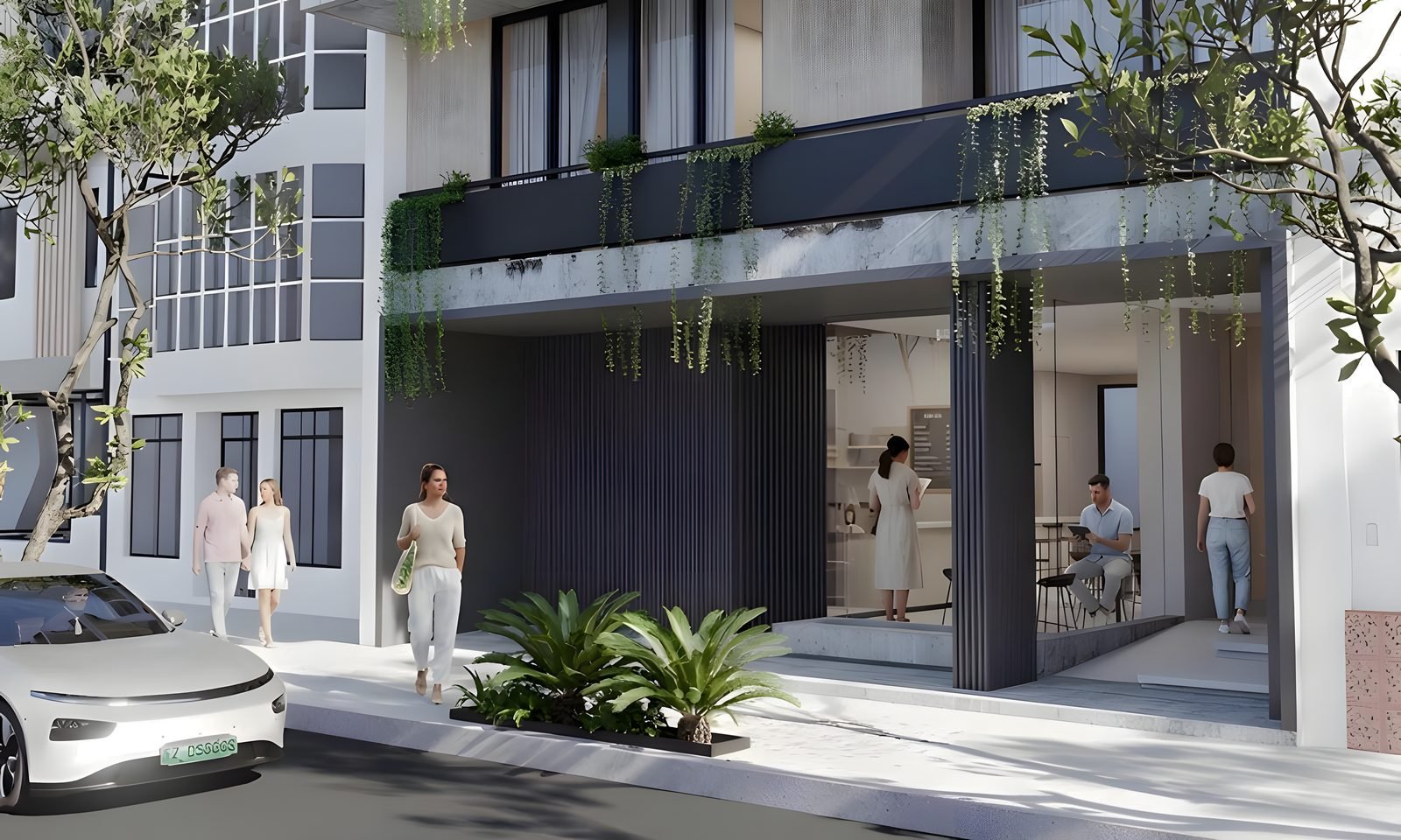 Ingreso de LUMEA sobre Av. Libertad, con el local comercial en planta baja